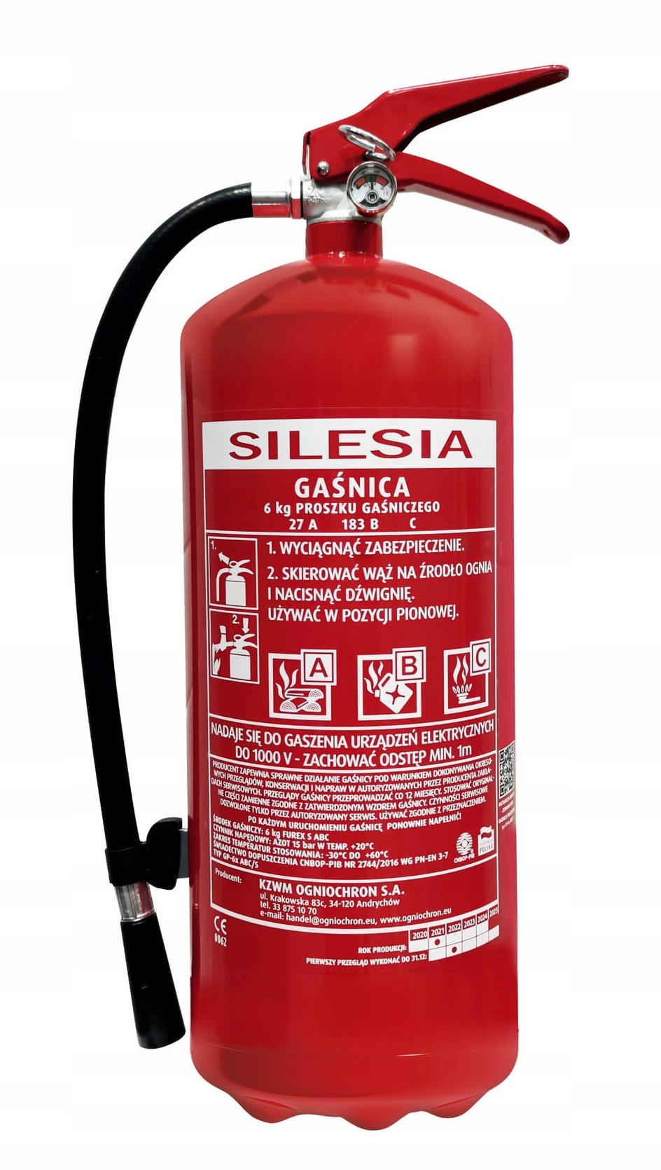 Gaśnica 6kg proszkowa GP-6xABC Silesia Ogniochron z manometrem