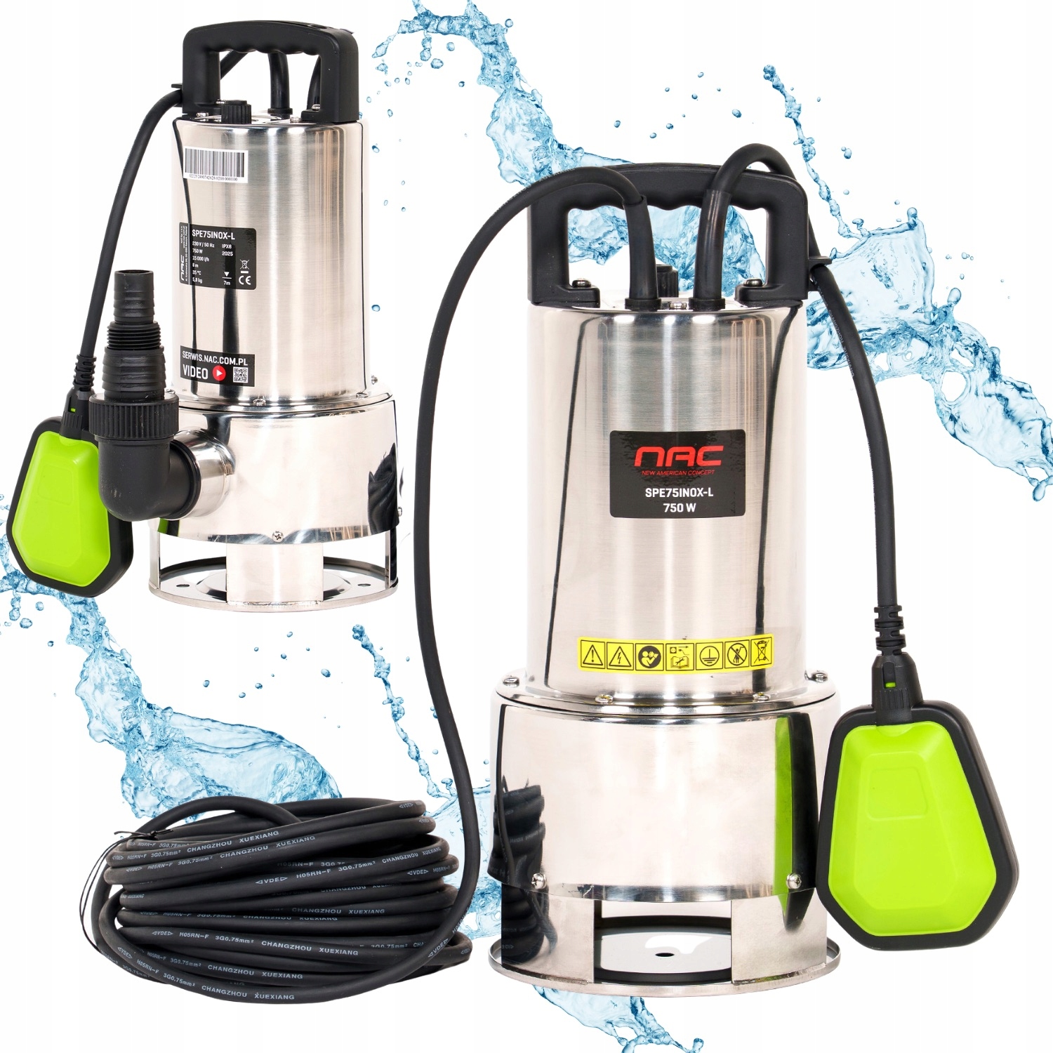 Ponorná Pumpa Na Špinavú Vodu Nac SPE75INOX-L 750W 15000L/H Inox 230V