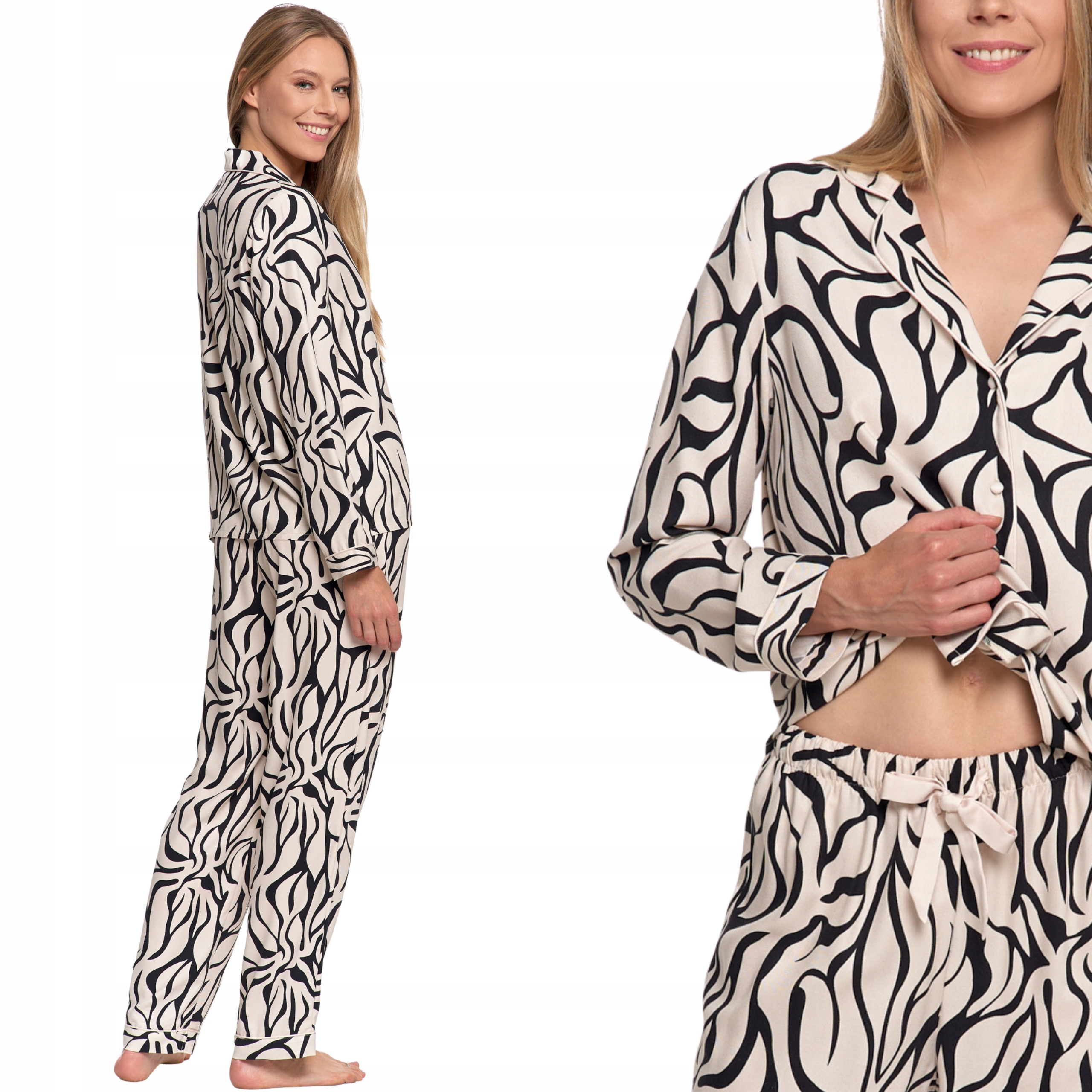 Dámské dvoudílné dlouhé rozepínací pyžamo Viskóza Límec Moraj S