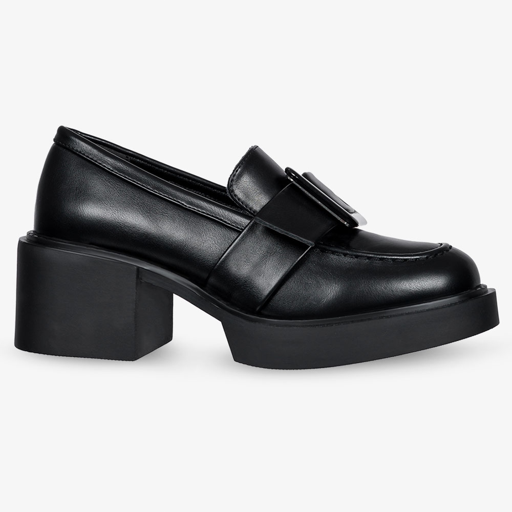 CZARNE MOKASYNY PÓŁBUTY DAMSKIE NA OBCASIE SŁUPKU ELEGANCKA KLAMRA r 38 Oryginalne opakowanie producenta pudełko