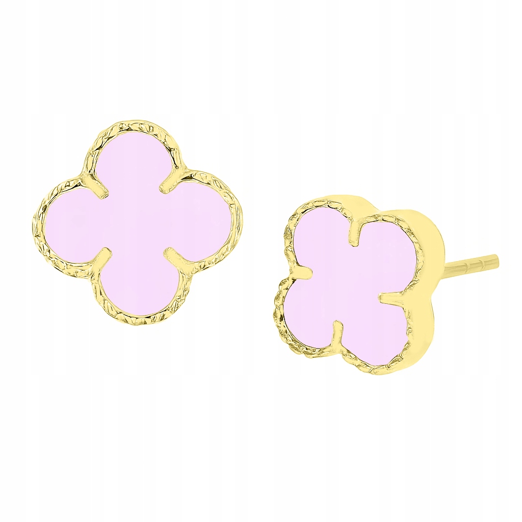 Stříbrné pozlacené náušnice čtyřlístky s puzetou, purpurový tyrkys Ag.925