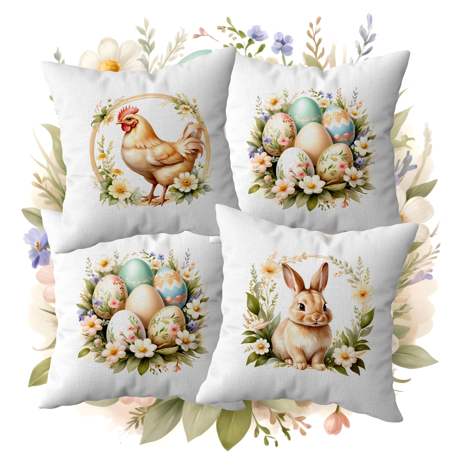 POSZEWKA POSZEWKI NA PODUSZKĘ ŚWIĘTA WIOSNA WIELKANOC - 4 SZTUKI - PREMIUM!