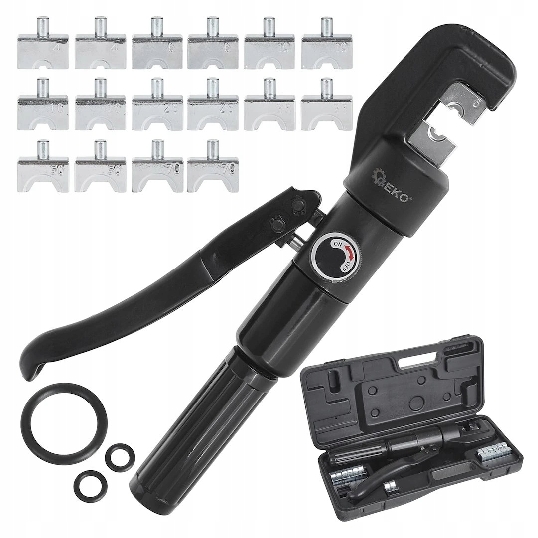 Geko G00899 hydraulické lisovací kleště na kabely 6T 4-70 mm2 v kufru
