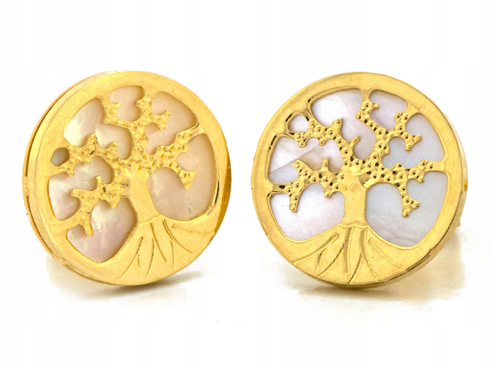 Náušnice zlatý strom štěstí 585 s bílou perleťovou hmotou na tyči 14kt