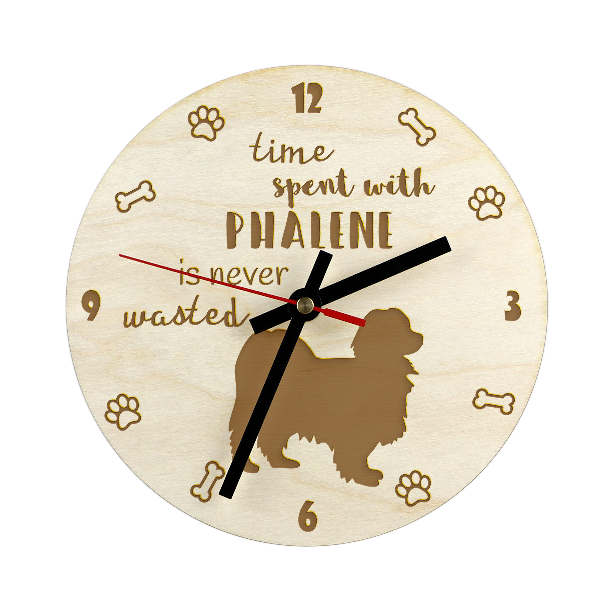 Papillonové gravírované hodiny se psem, průměr 30 cm, jméno psa