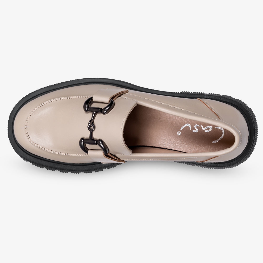 MOKASYNY PÓŁBUTY DAMSKIE BUTY MODNE NA PLATFORMIE BEŻOWE ZE SPRZĄCZKĄ r 38 Długość wkładki 25 cm