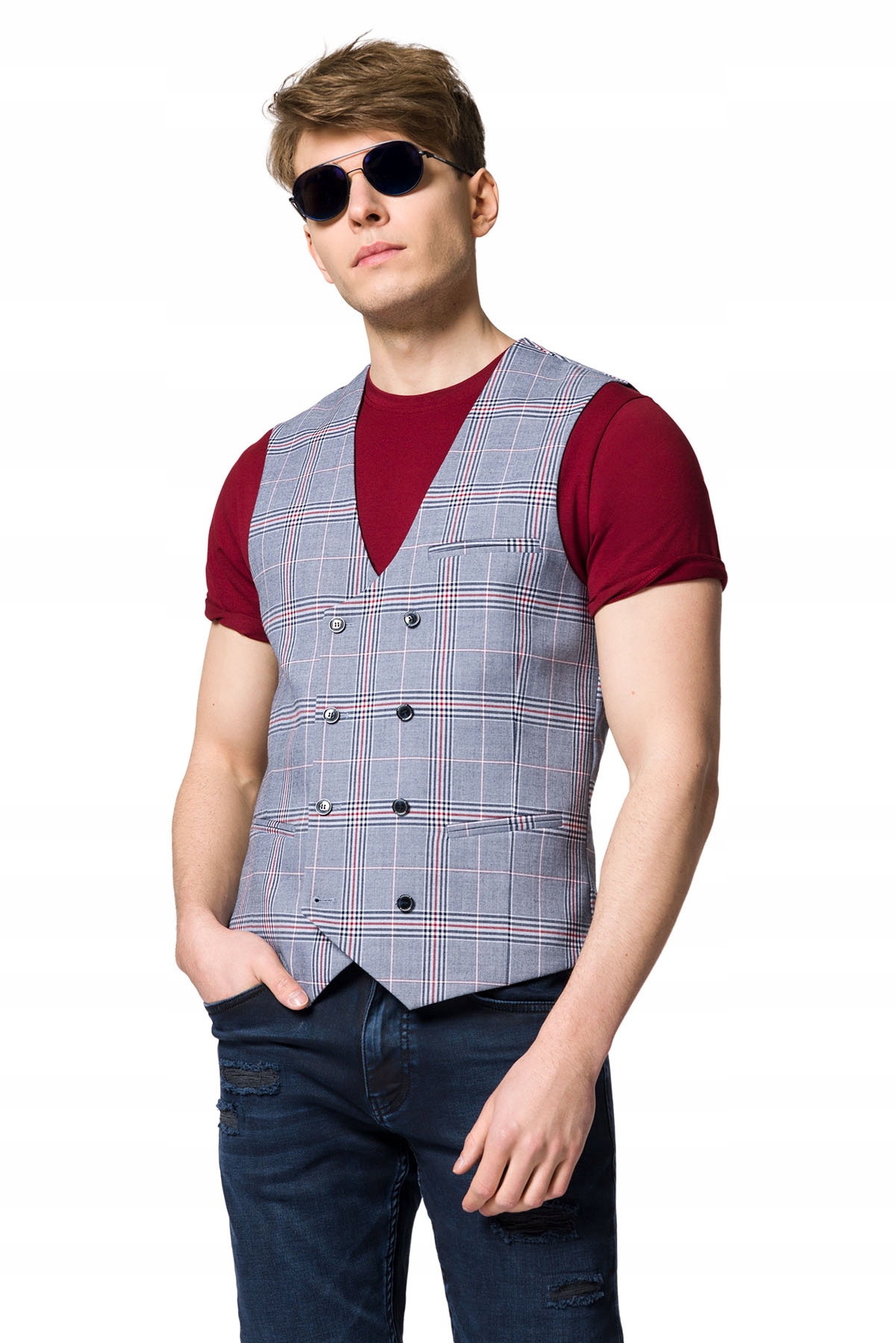 Kamizelka Szara w Kratę Morella Lancerto 2XL
