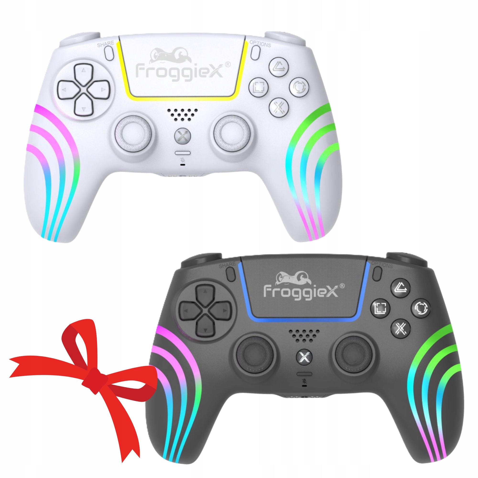 2x Kontroler bezprzewodowy PS5 zestaw czarny i biały Rgb Turbo Sensory Hall