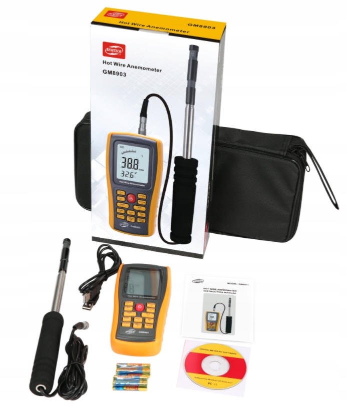 WIATROMIERZ TERMO ANEMOMETR MIERNIK WIATRU POMIAR TEMPERATURY Z TERMOPARĄ