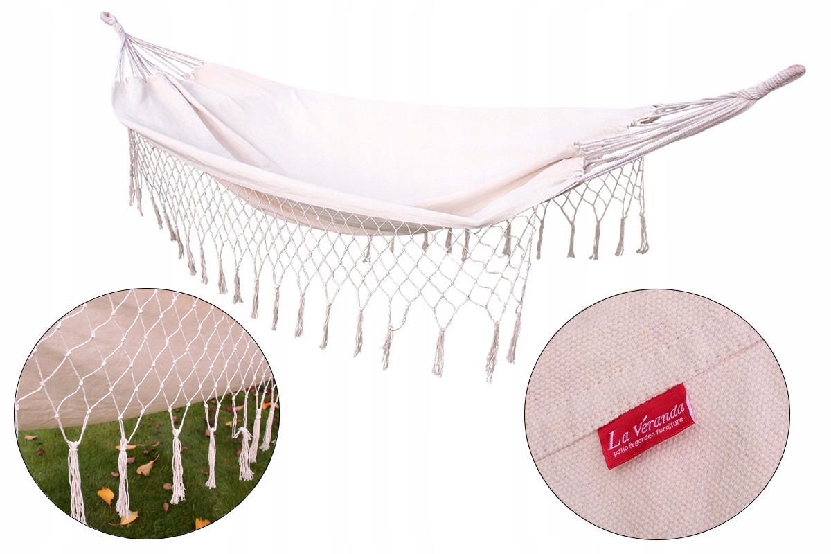 

Hamak Ogrodowy 2 Osobowy Pleciony 220x150cm Beż