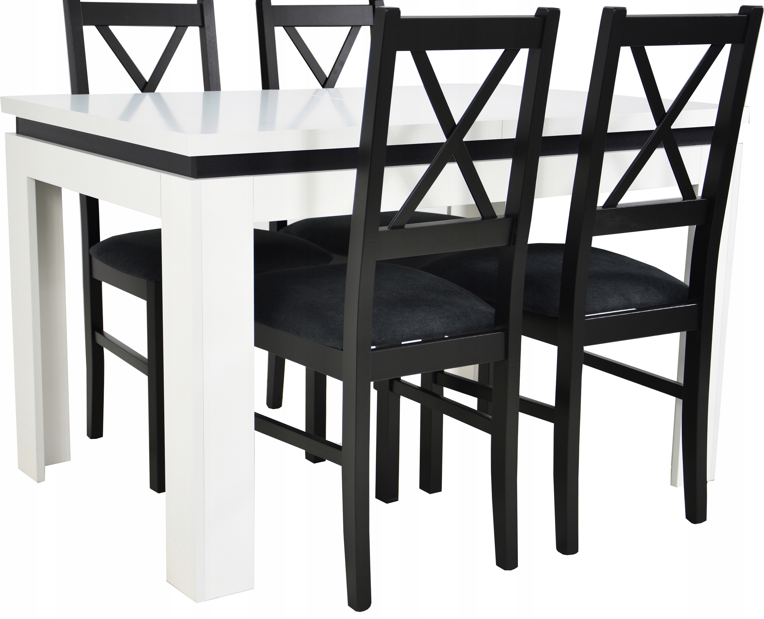 

4 Czarne krzesła Skandynawskie i stół 80x120 Biały