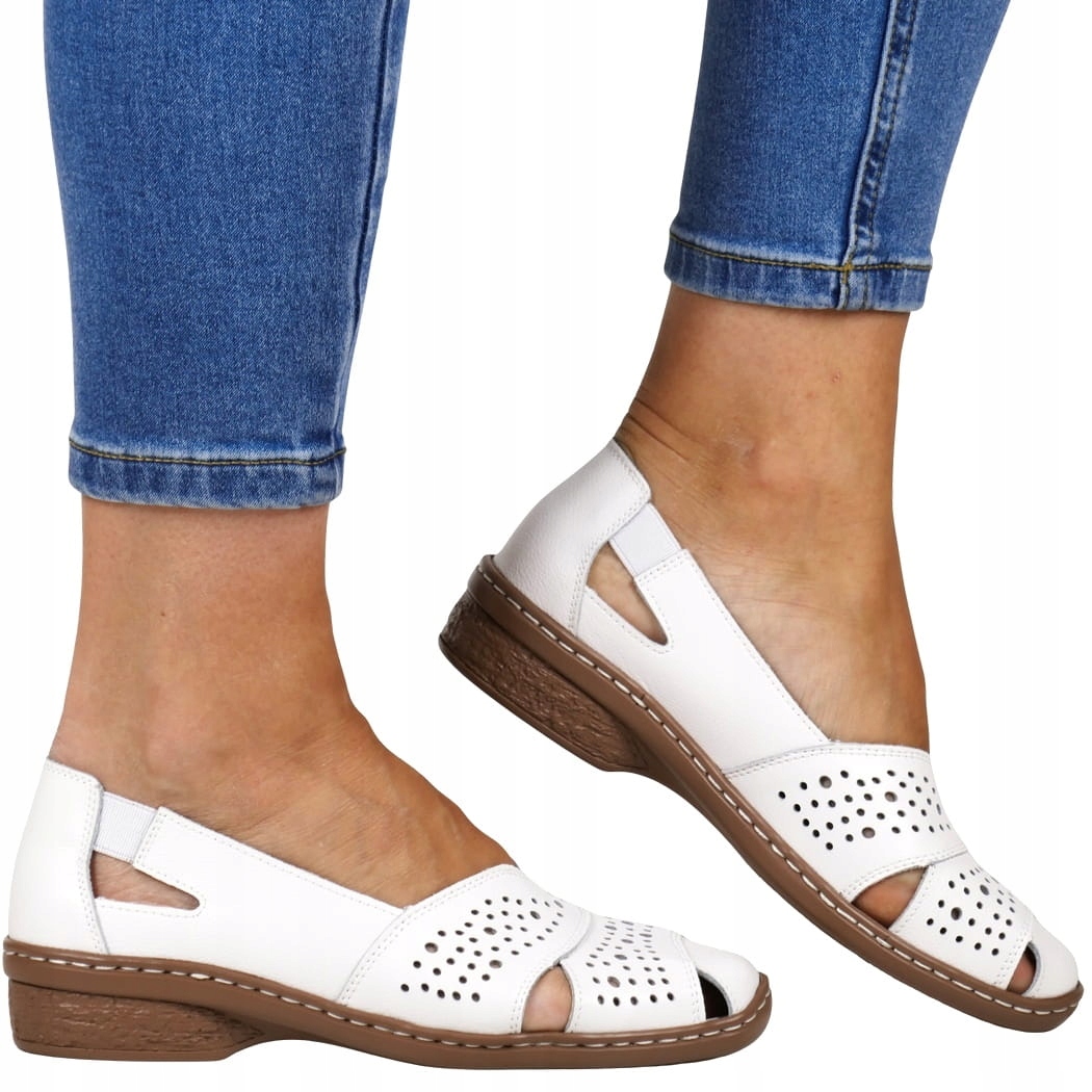 Kožené Polobotky Letní Vystřižené Ažurové Bílé Dámské Letní Boty