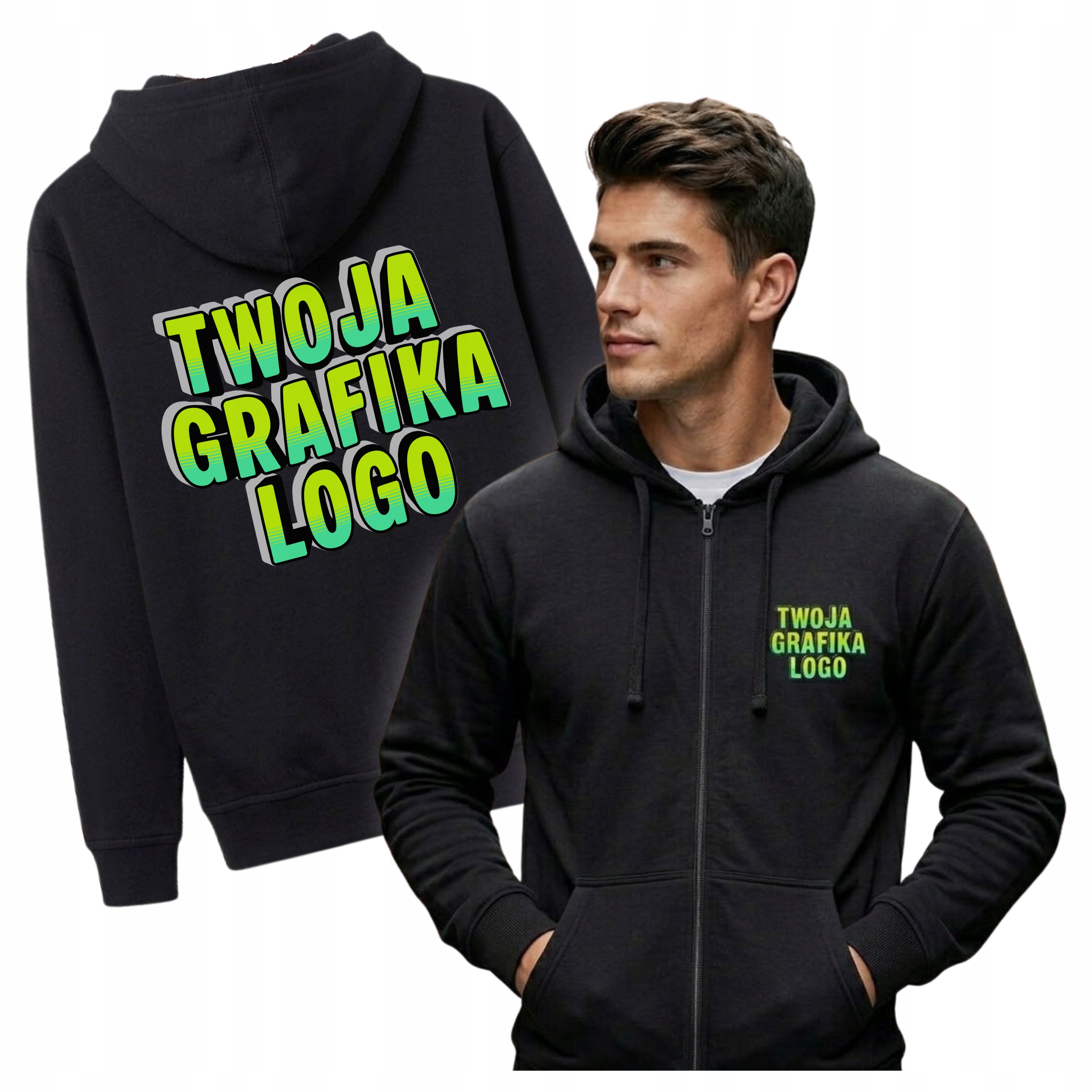 Bluza Z Własnym Nadrukiem Dresowa Męska Rozpinana Z Kapturem Logo Firmy XL