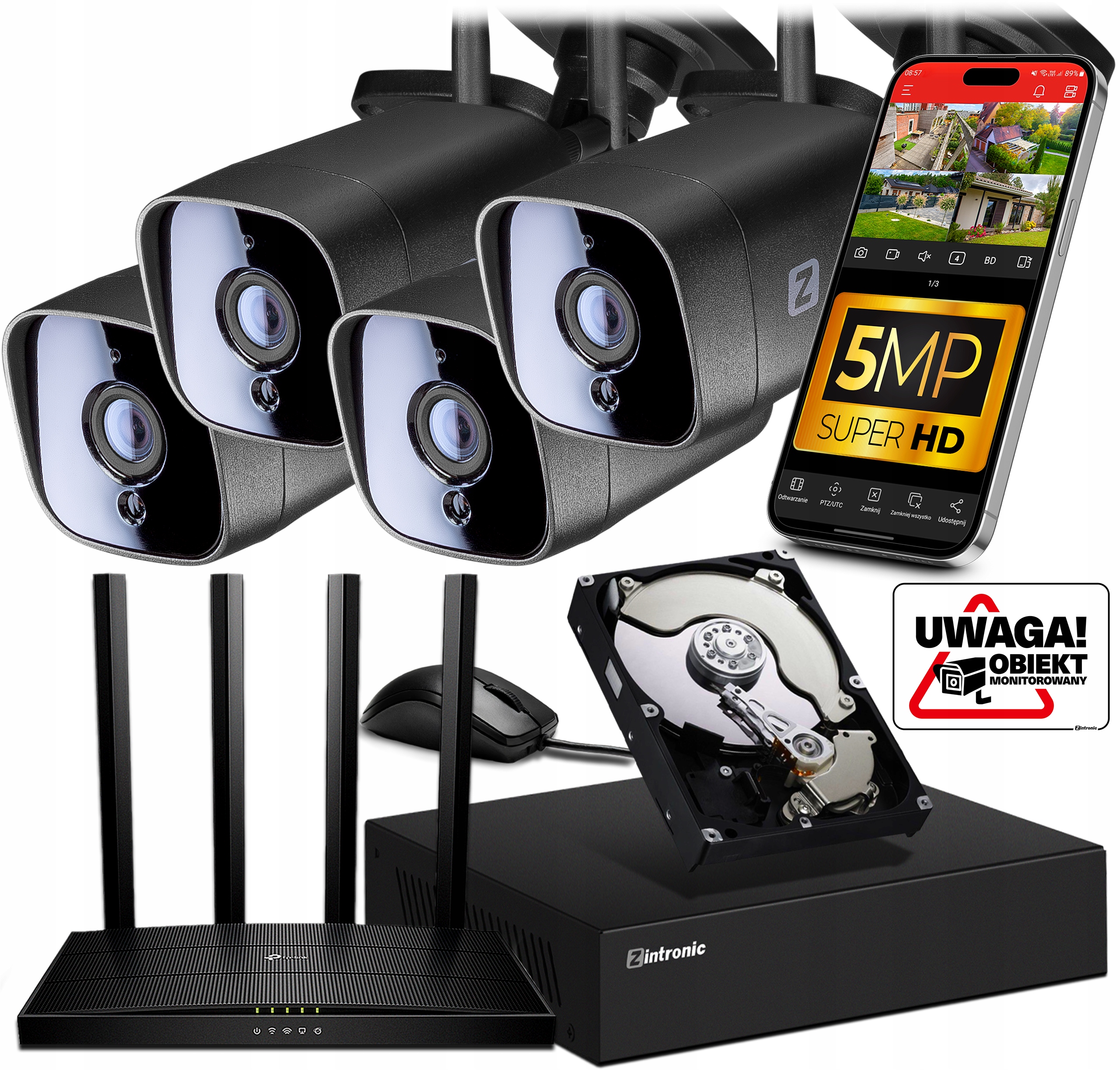 Sada na Ip Monitorovanie WiFi 4 Kamery 5MPx čierna