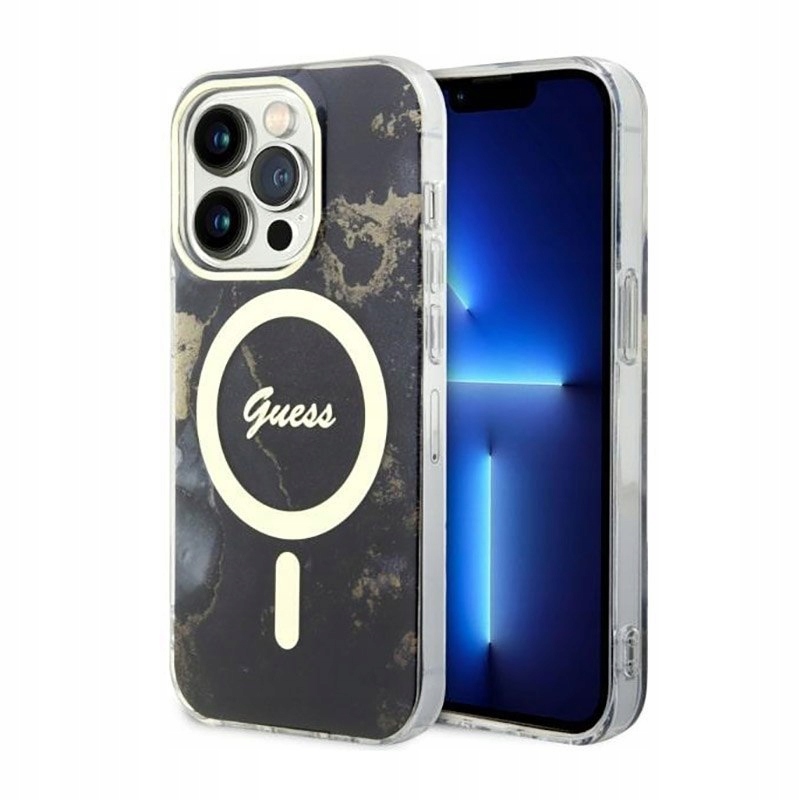 Guess Golden Marble MagSafe – Pouzdro pro iPhone 14 Pro Max (Černé)