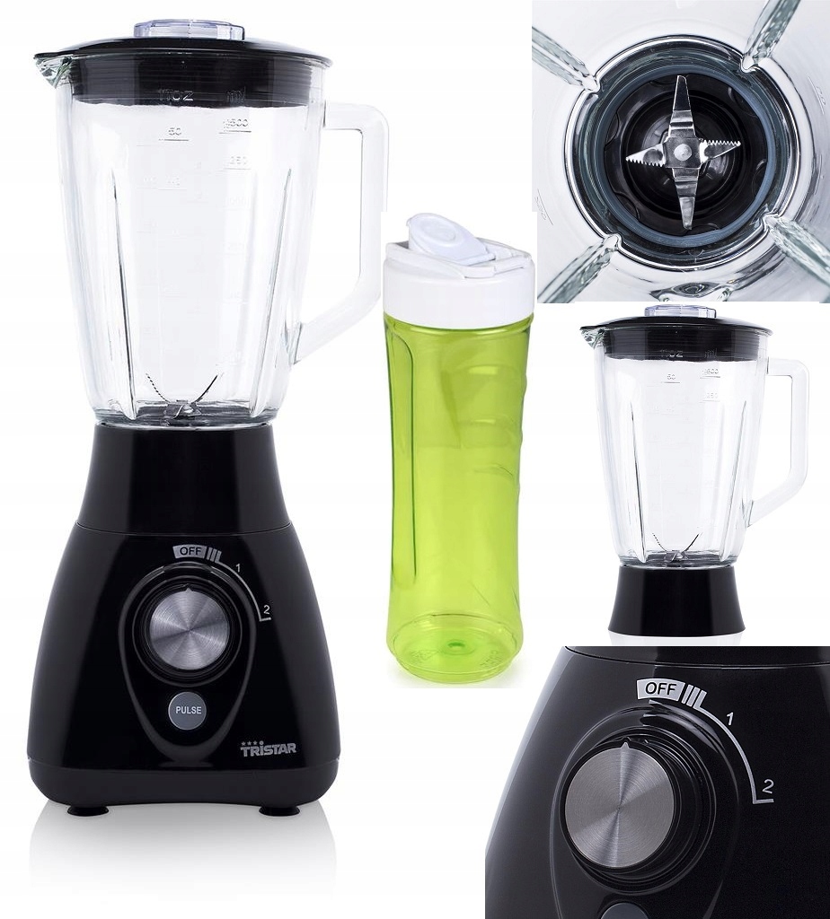 Černý Silný Stolní mixér se skleněnou nádobou 1,5L čepele Rvs Nádoba Bonus