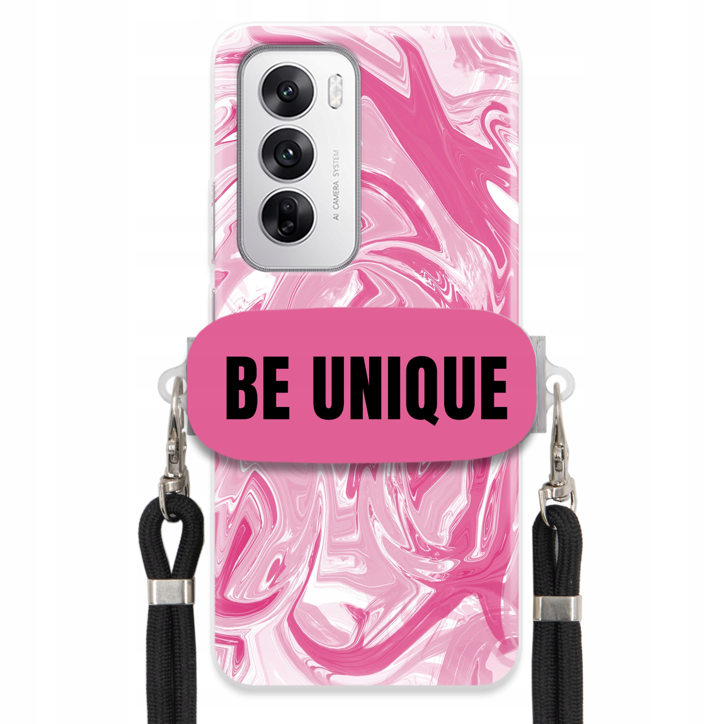 Puzdro pre Oppo Reno 12 5G Case Úchyt Šnúrka Čierna Ružová Mramor Unique