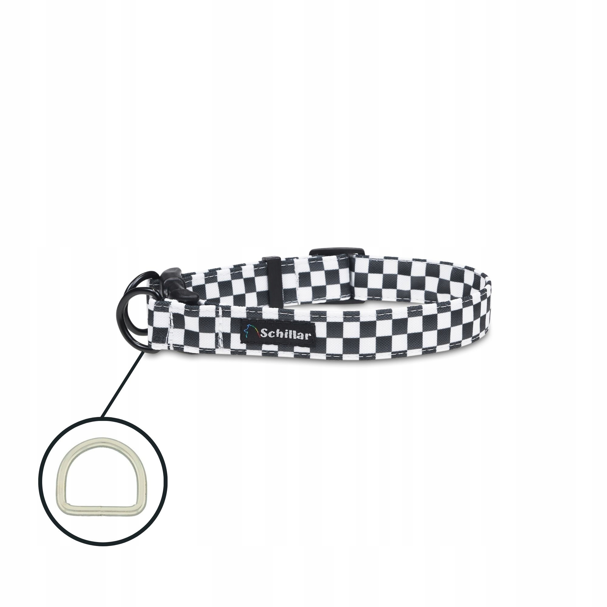 Obojek na sponu typu double lock pro velkého psa šachovnice L XL 40-60 cm