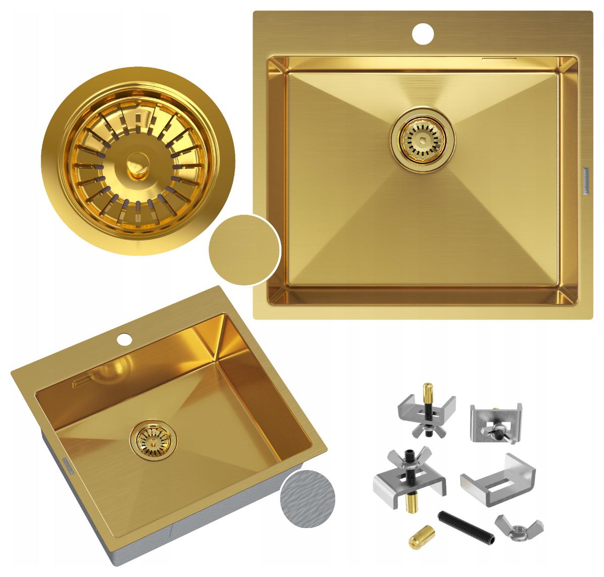 Ocelový dřez 55x50 cm zlatý jednokomorový Silvo bez odkapávače, sifon