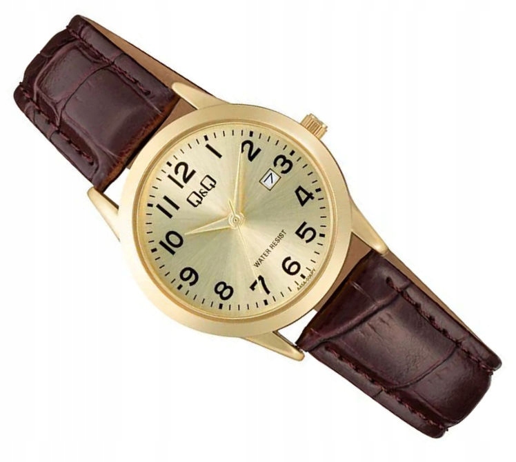 Dámské Klasické Čitelné Zlaté Hodinky Q&amp;q S Datumovkou A45A-006P 30 mm