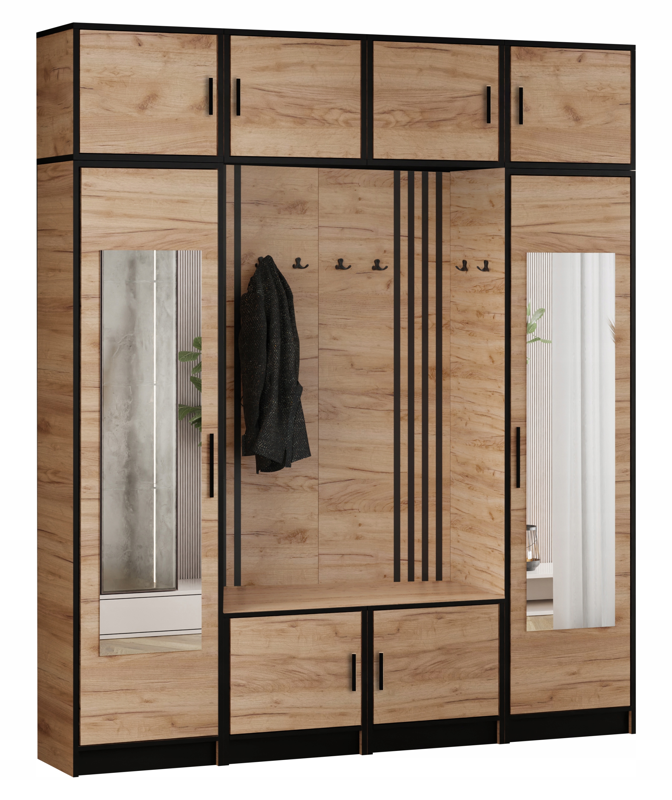 Šatní skříň Dior 18 Dub Craft Zlatý lamelový sedák se zrcadlem a nástavcem