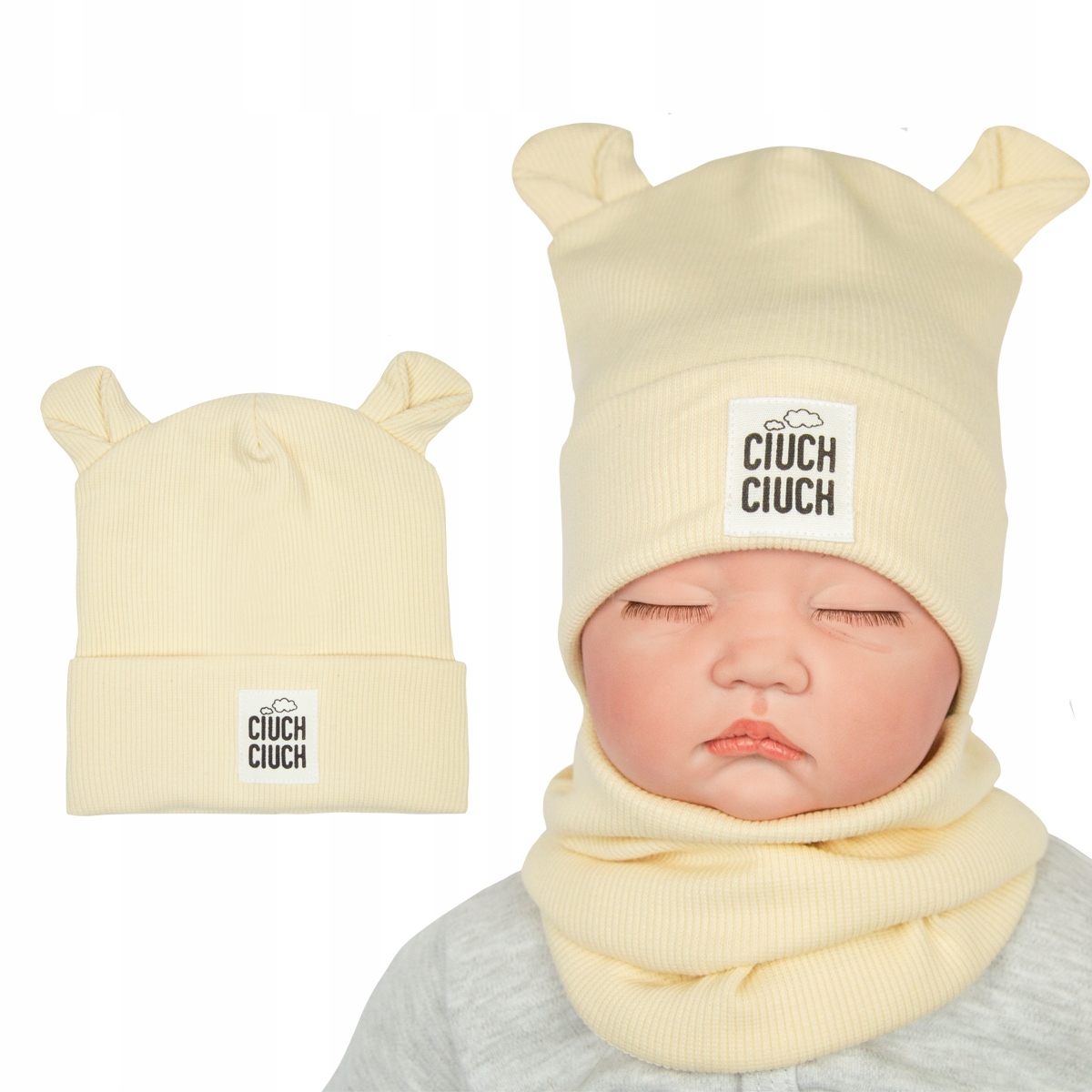 

Czapka Z Uszami Prążek ecru Wiosna Jesień 40-42 cm