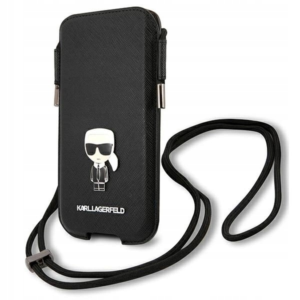 Karl Lagerfeld Torebka na telefon Saffiano Ikonik Karl 6.7" czarna