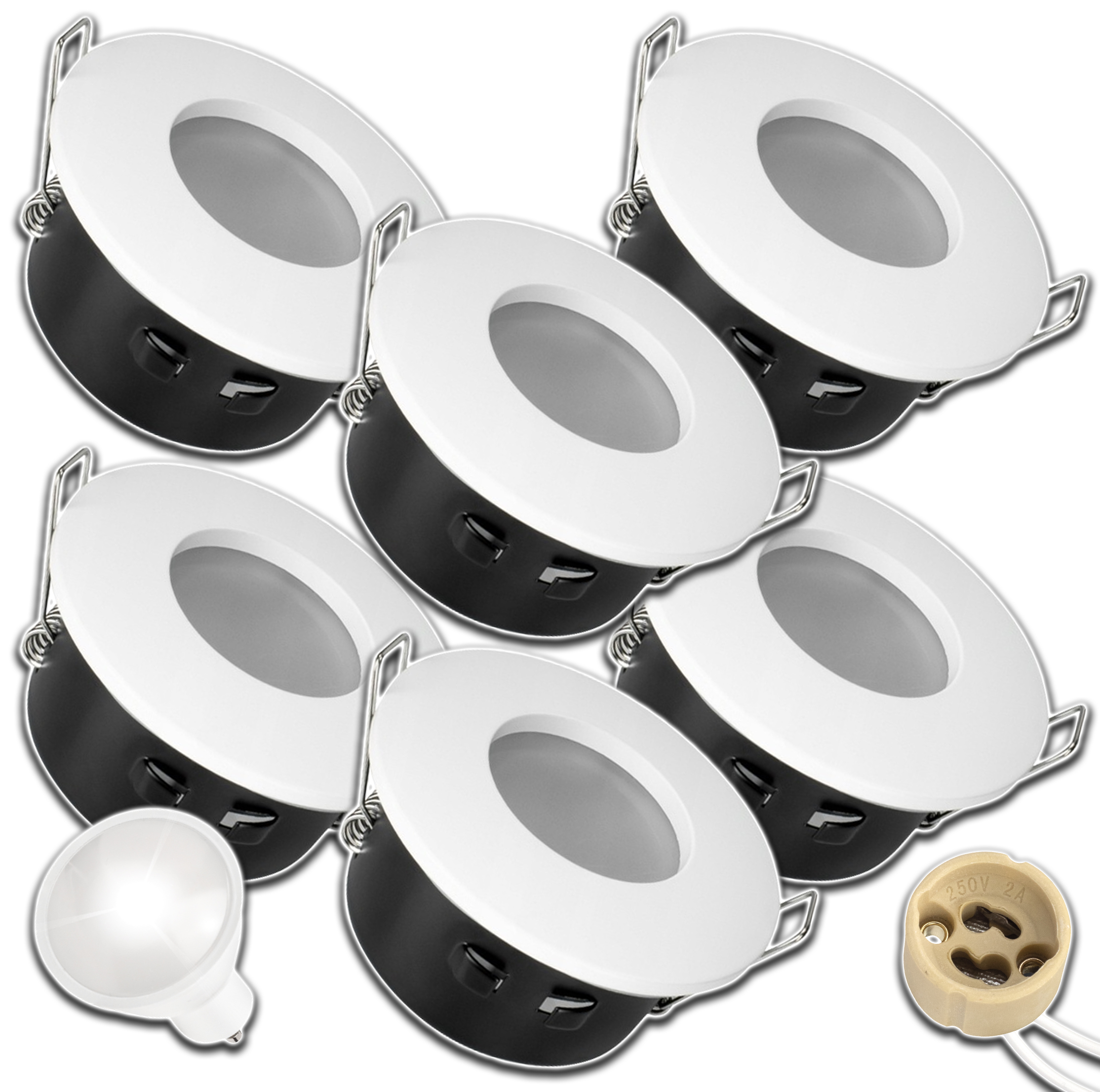 6x Hermetická Stropní Objímka Na Podbití IP64 Vnější Bílá KOLO+GU10