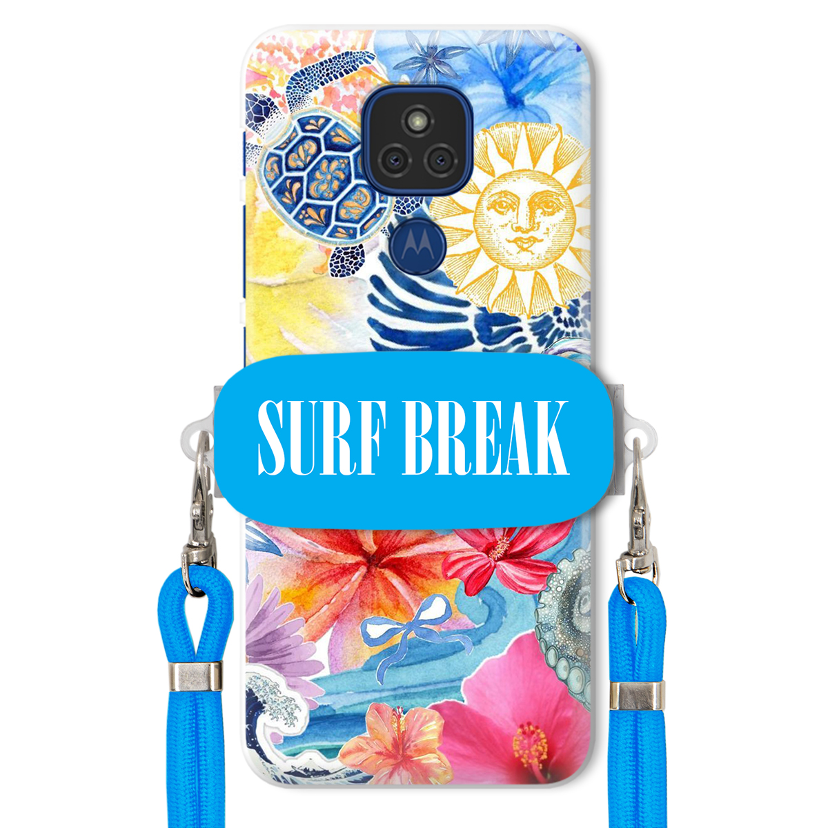 Puzdro pre Motorola E7 Plus Vodítko Crossbody Blue Držiak Surf Break Lata