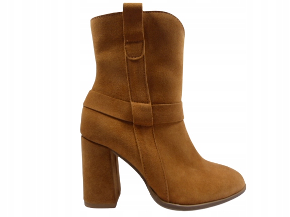 Červené semišové kotníkové boty na podpatku z kůže R.Polański 39