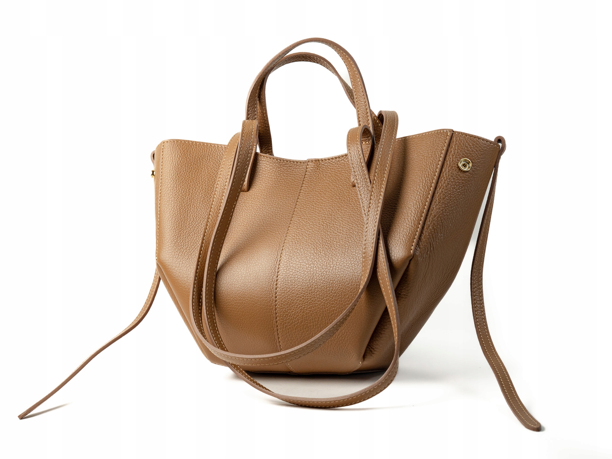 Torebka Damska Skórzana Mała Shopper Klasyczna Mokko