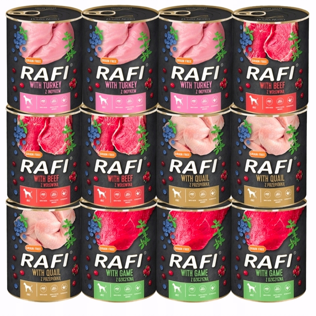 Rafi Premium vlhké krmivo pro psy mix chutí 12x800 g