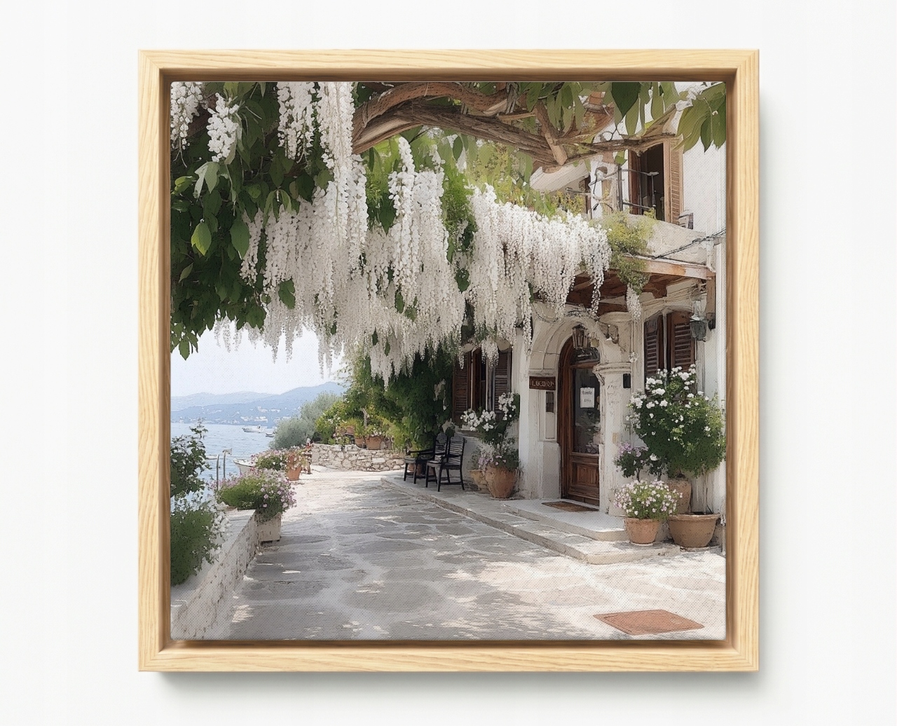 Obraz Rám American Box Pejzaž Grécko Lefkada More Hotel Kvety 60x60