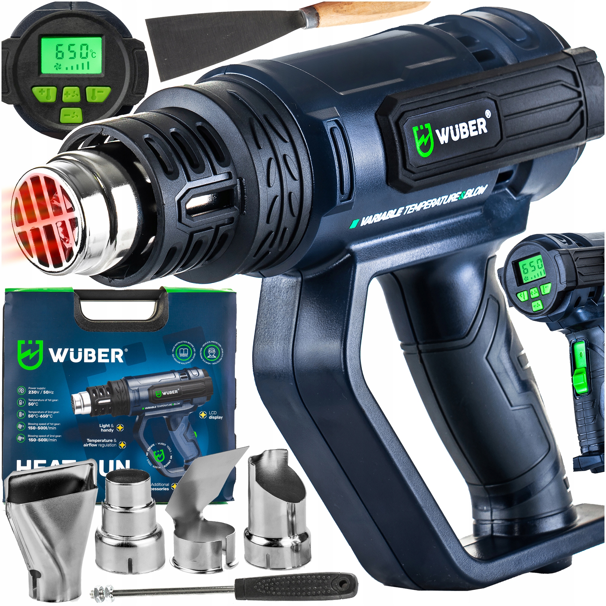 Opalarka Elektryczna 2 Biegi Regulacja Mocna LCD 2000W 5 Dysz Szpachla