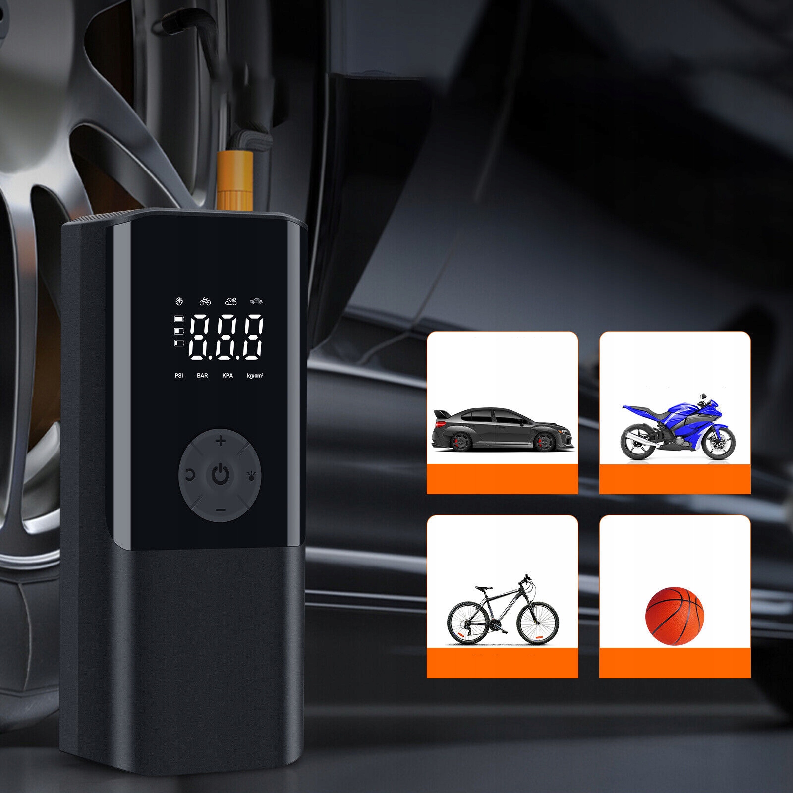 KOMPRESOR SAMOCHODOWY BEZPRZEWODOWA POMPKA ROWEROWA 4500 MAH Z 4SZT DYSZAMI Marka Bedee