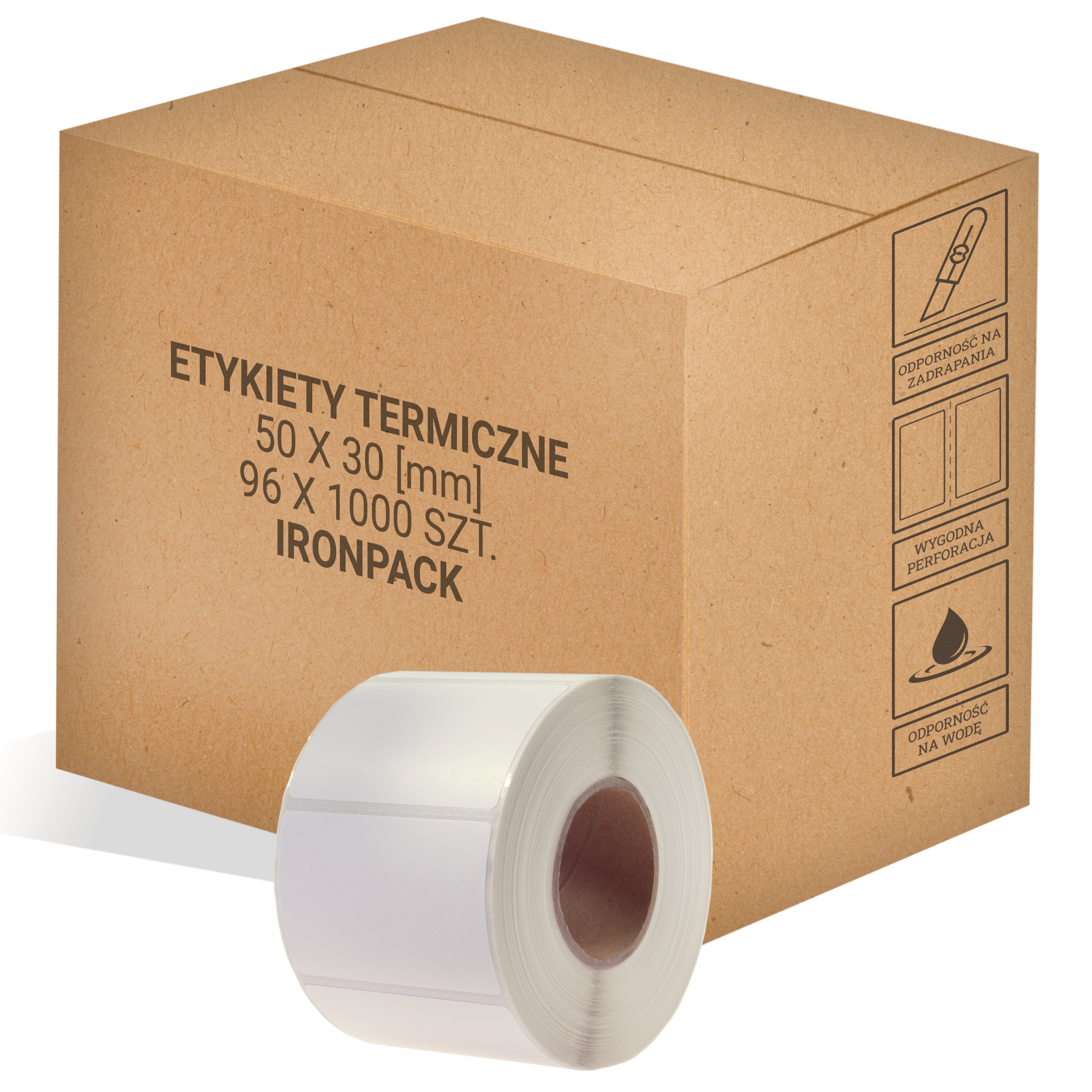ETYKIETY TERMICZNE 50x30 1000szt KARTON 96 rolek
