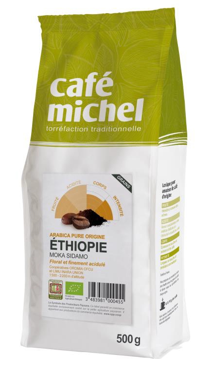 Levně Káva Zrnková Arabica Sidamo Etiopia Bio 0,5 kg Cafemichel