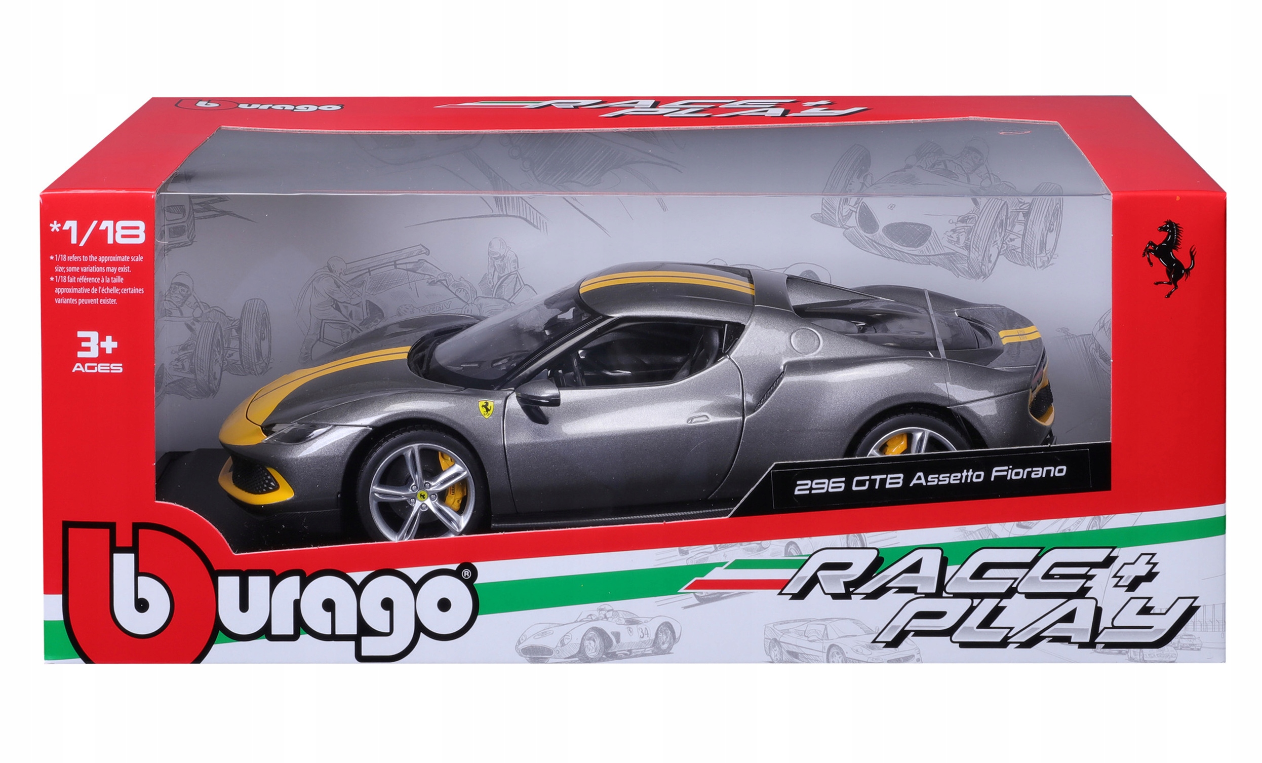 Ferrari 296 Gtb Assetto Fiorano 1:18 Bburago 18-16017 Šedé Auto
