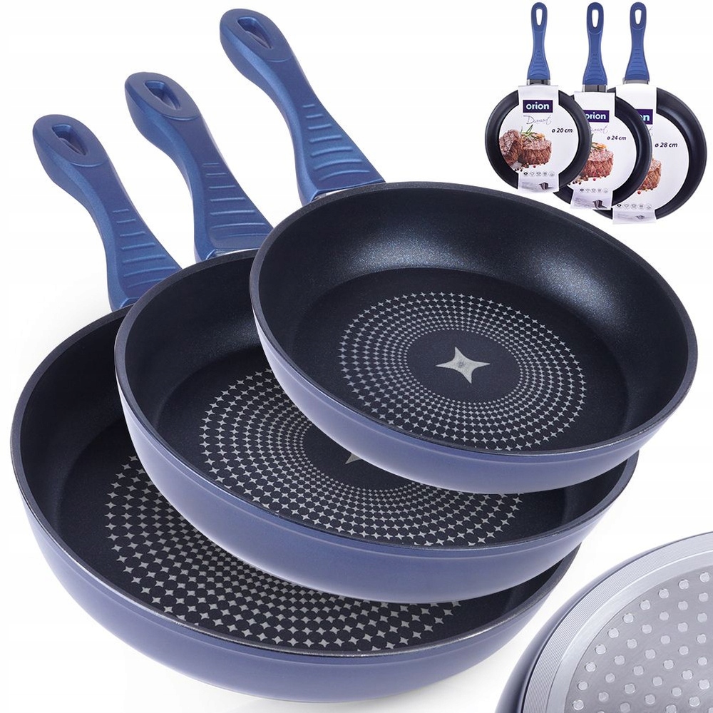 3x Diamantová pánev na smažení a dušení sada pánví Orion 20 24 28 cm