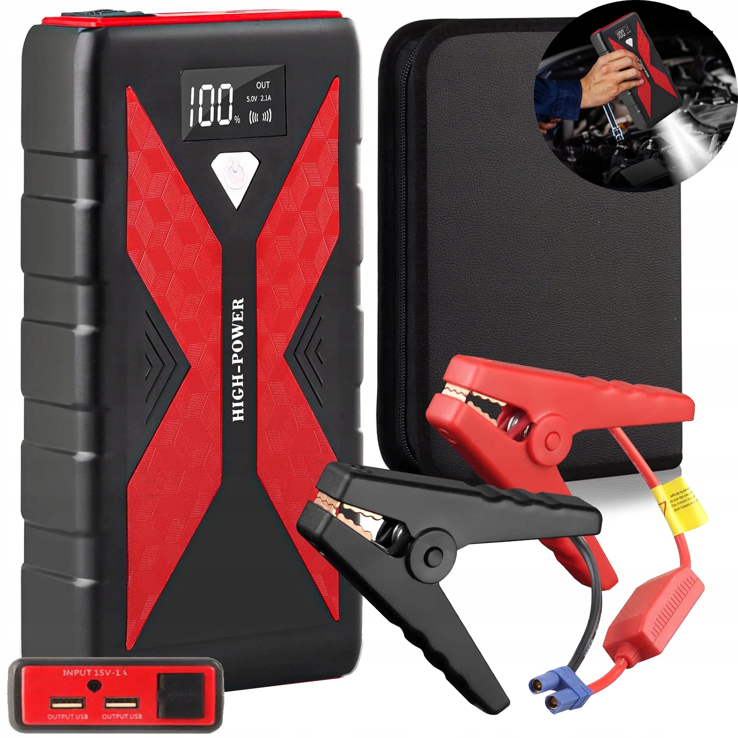 Powerbanka Pro Start Auta 8000 Mah Startovací Booster S Kabely Dva Usb Výstupy