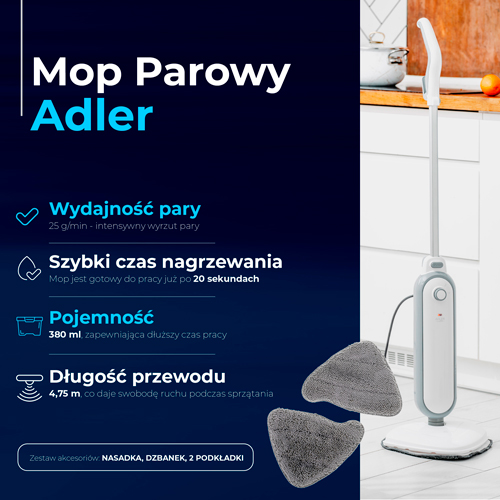 Mop Parowy Adler AD 7057 1300W Szybkie Nagrzewanie 20s