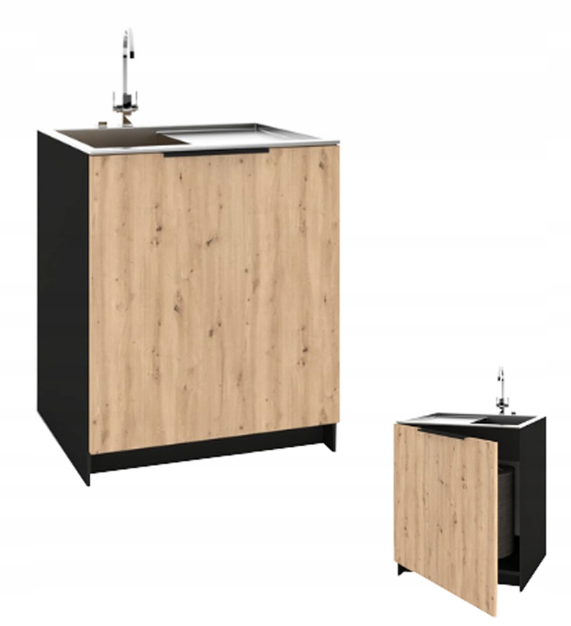 Kuchyňská skříňka pod dřez Stojící Kira Černá Artisan 60 cm S Tlumením Dovírání