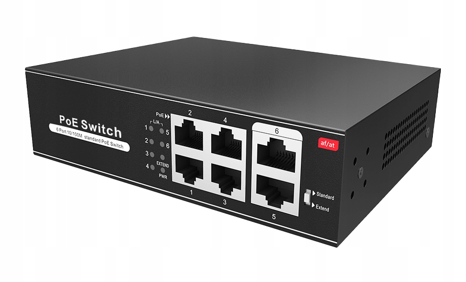Switch PoE 6-portový 4x PoE 2x Lan 10/100Mbps 65W