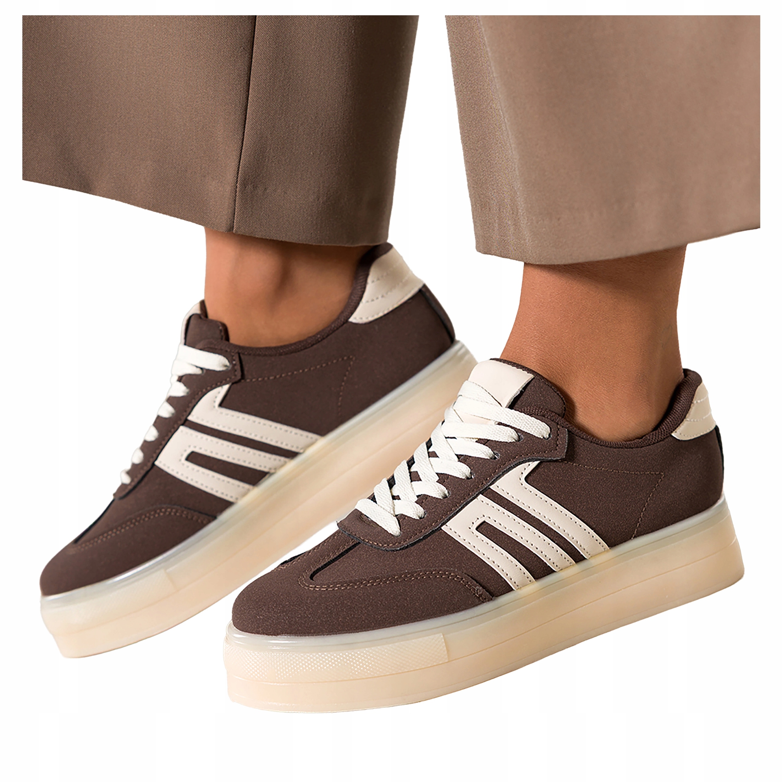 Sneakersy Czekoladowe Damskie Sportowe Na Platformie Sznurowane Modne r 41