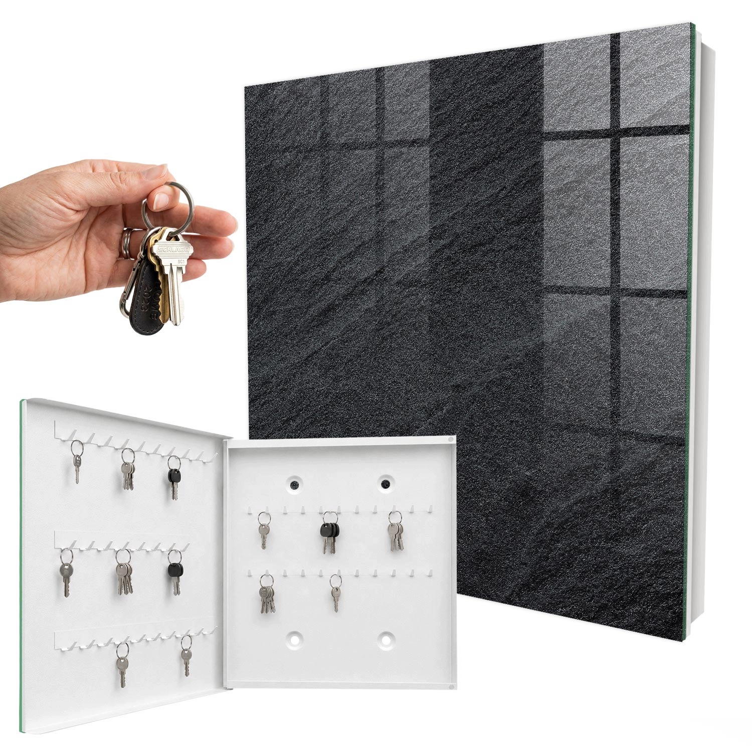 Skříňka Organizér na klíče Kamenná struktura Bílá levá 30x30 cm
