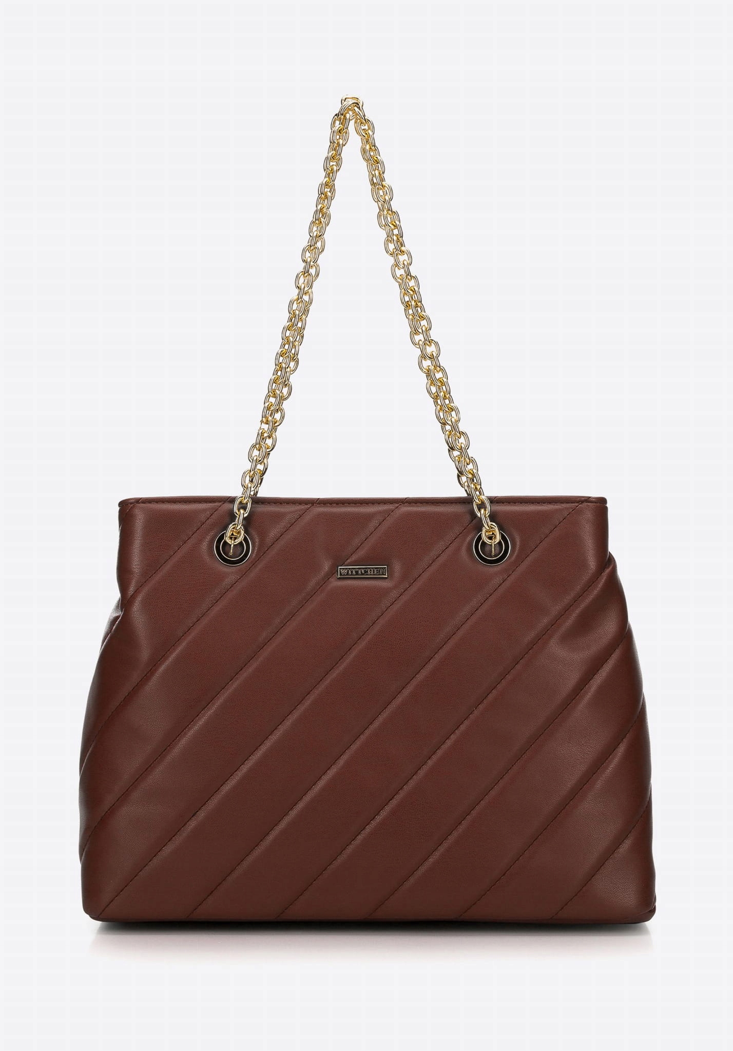 Hnědá shopperka s prošíváním Wittchen 97-4Y-608-4, ekokůže na řetízku