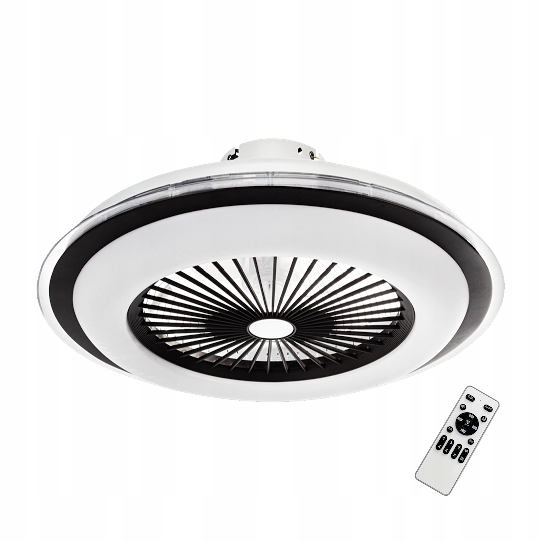Obudowany okrągły wentylator z lampą Zephyr Black 48W Led+ Pilot salon