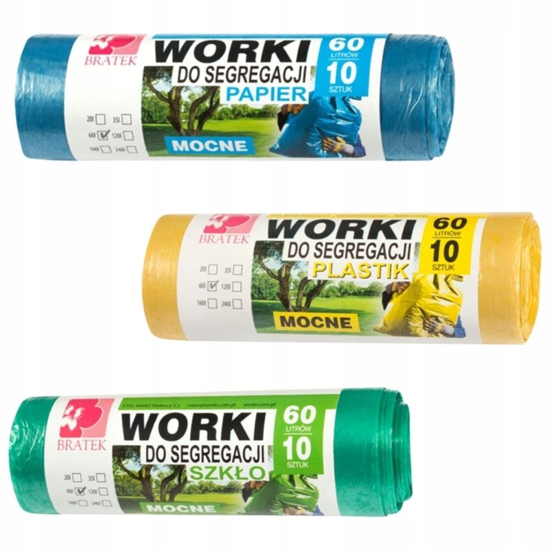 

Worki na śmieci Bratek, do segregacji, 60L, zestaw