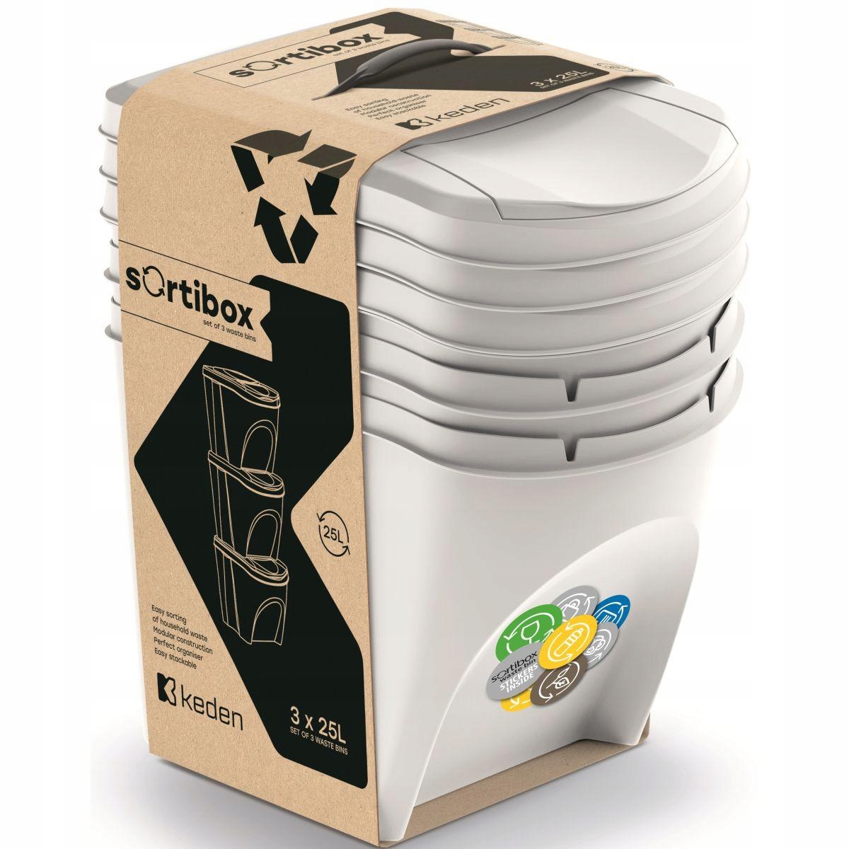 Levně Popelnice Odpadkové Koše 25 L Sortibox Set 3 Ks Popelavá