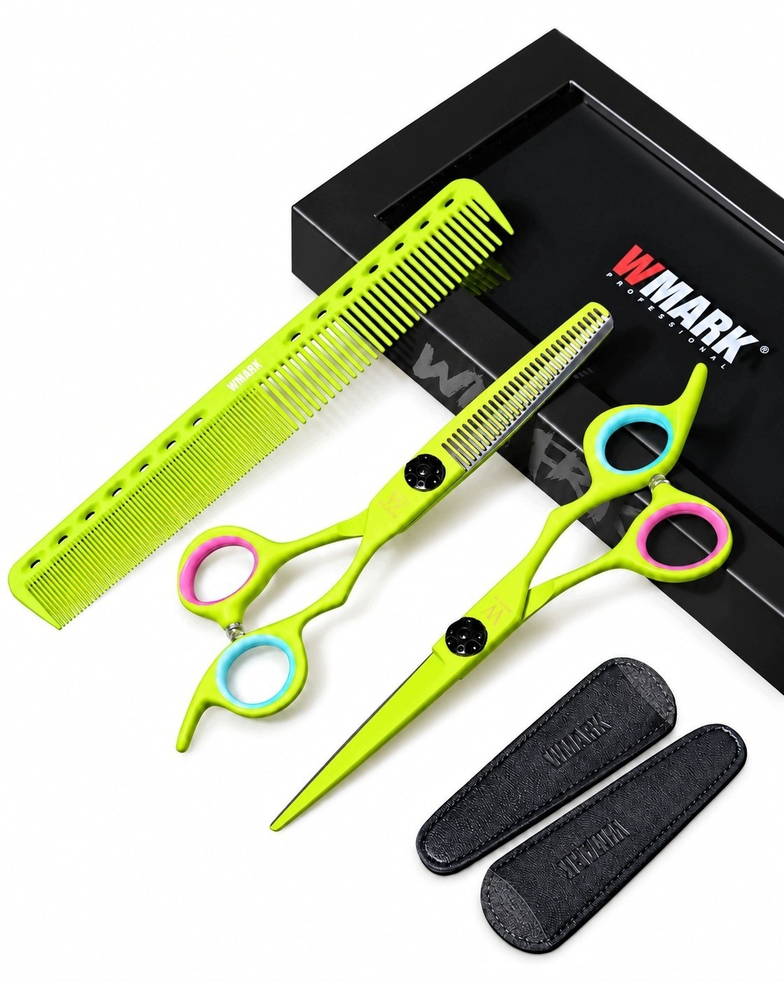 Wmark NG-PS015A Zestaw Nożyczki Fryzjerskie Degażówki 6" Etui Zielone